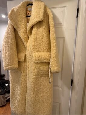 Long Cream Teddy Coat with Oversized Collar